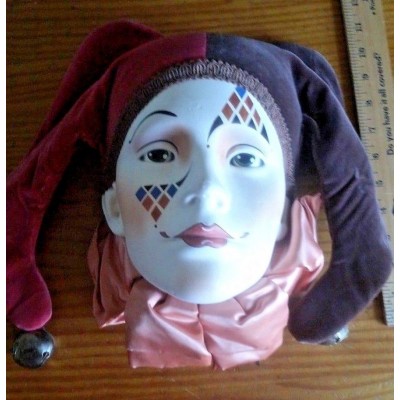 Harlequin Mardi Gras Lady Clown Jester Face Mask Vintage Porcelain Bisque Fancy    283094809369